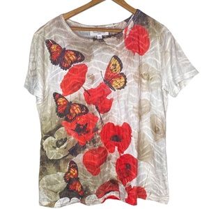 Breckenridge Y2K/90’s Floral Poppy Butterfly Textured Short Sleeve Shirt